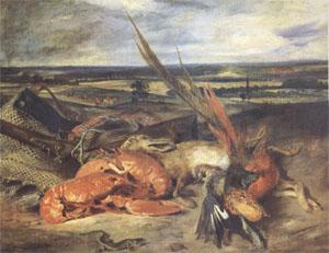 Eugene Delacroix Still Life with a Lobster and Trophies of Hunting and Fishing (mk05) France oil painting art